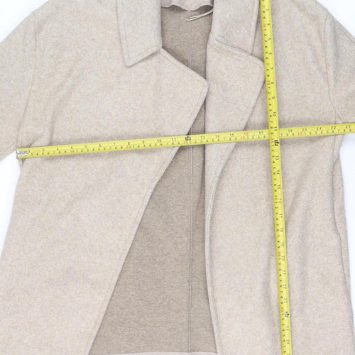 Zara Women Beige Mid-Length Open Front Polyester Coat Size S