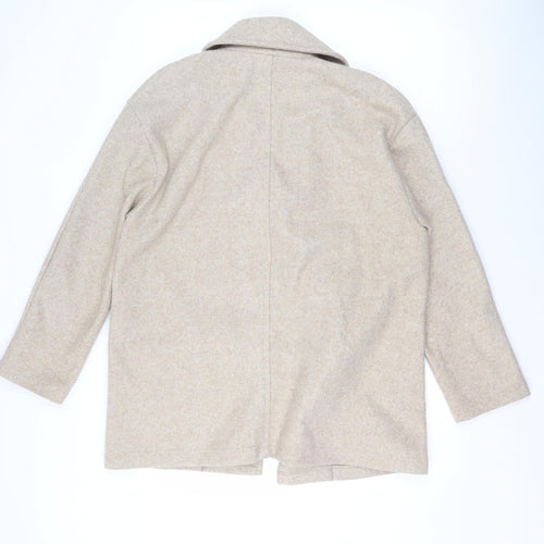 Zara Women Beige Mid-Length Open Front Polyester Coat Size S