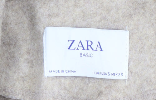 Zara Women Beige Mid-Length Open Front Polyester Coat Size S