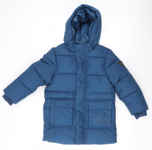 Marks and Spencer Boys Blue Hooded Puffer Jacket 5-6 Years Shower Resistant