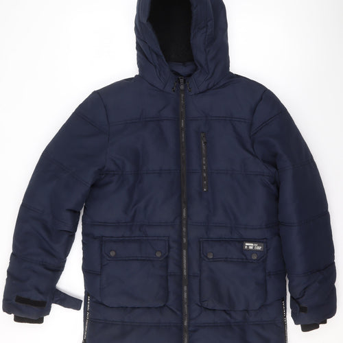 Marks and Spencer Boys Blue Hooded Puffer Jacket 12-13 Years Shower Resistant