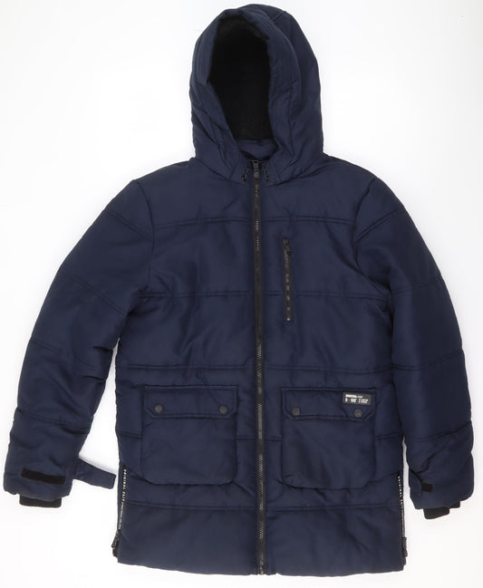 Marks and Spencer Boys Blue Hooded Puffer Jacket 12-13 Years Shower Resistant
