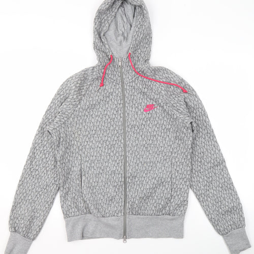 Nike Womens Grey Full Zip Hoodie Size L 14/16 Sportswear Printed