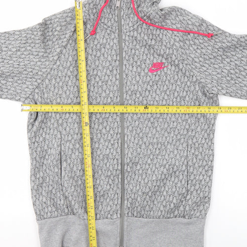 Nike Womens Grey Full Zip Hoodie Size L 14/16 Sportswear Printed
