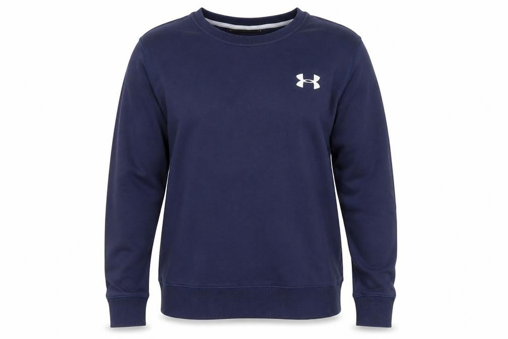 Front view of Under Armour Women's Navy Blue Fitted Crew Neck Sweatshirt, size S
