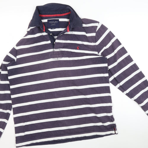 Joules Women's Navy White Stripe Henley Sweatshirt Size L Cotton