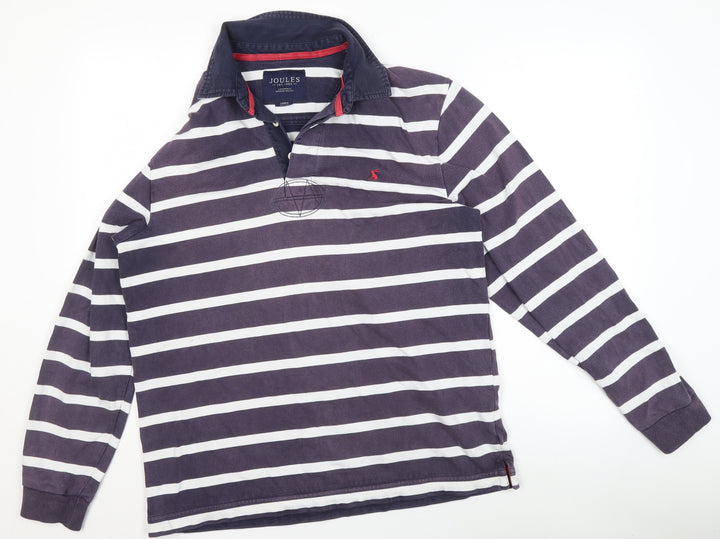 Joules Women's Navy White Stripe Henley Sweatshirt Size L Cotton