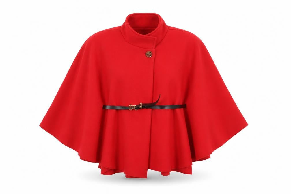Front view of Maia Hemera Women’s Red Cape High Neck Belted Polyester One Size
