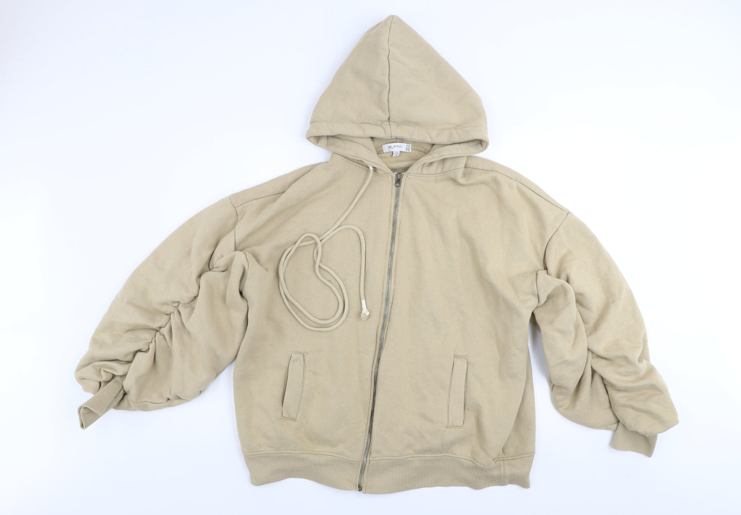 RE_STYLD Women’s Beige Hooded Zip Track Jacket Size 10 Cotton Blend
