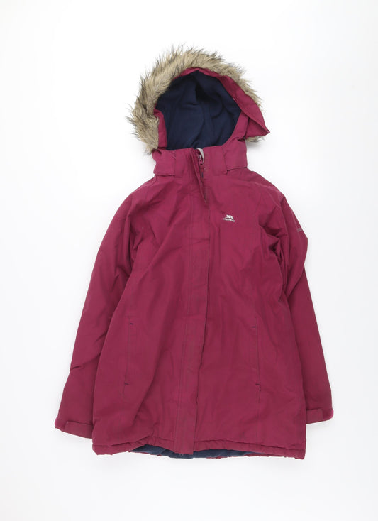 Trespass Girls Red Waterproof Hooded Parka Coat 11-12 Years