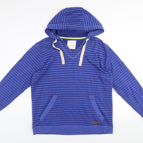 Sugarhill Women Blue Striped Pullover Hoodie Size M Cotton Blend