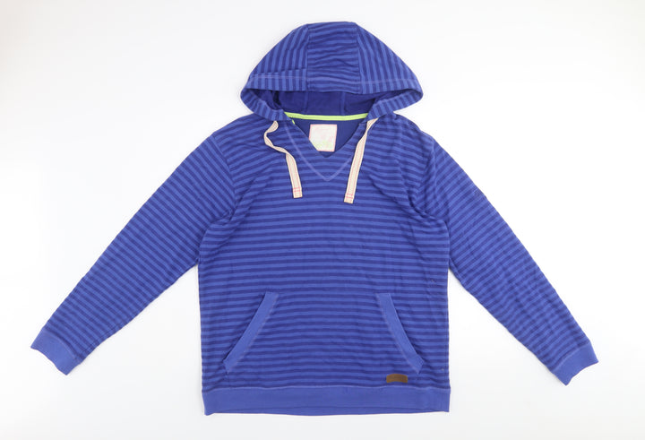 Sugarhill Women Blue Striped Pullover Hoodie Size M Cotton Blend