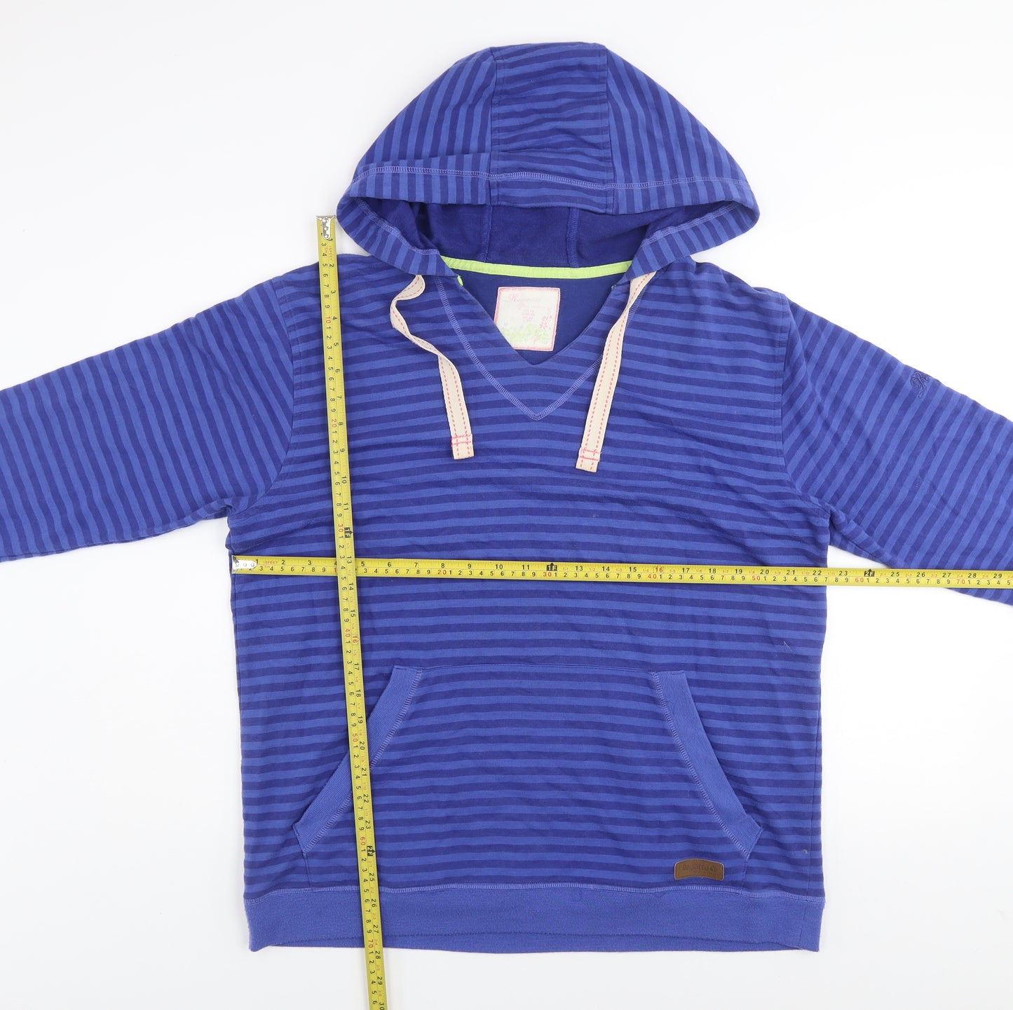 Sugarhill Women Blue Striped Pullover Hoodie Size M Cotton Blend
