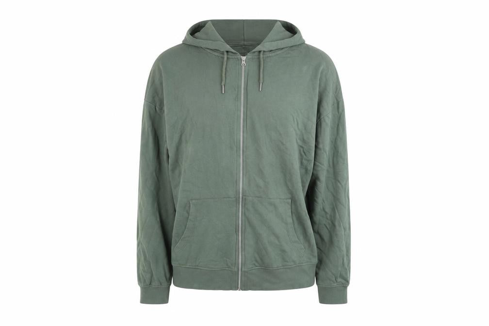 Front view of ASOS DESIGN women’s green, size UK 8, full zip hooded cotton basic jacket