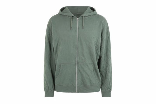 Front view of ASOS DESIGN women’s green, size UK 8, full zip hooded cotton basic jacket