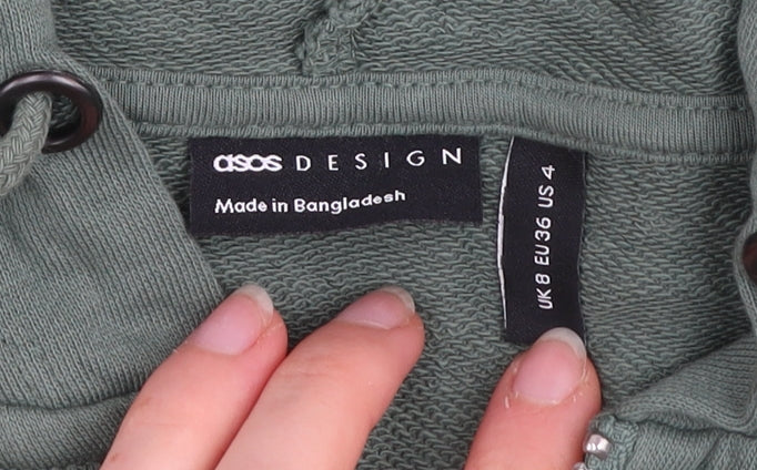 ASOS DESIGN Womens Green Size 8 Full Zip Hooded Cotton Basic Jacket