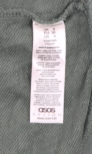 ASOS DESIGN Womens Green Size 8 Full Zip Hooded Cotton Basic Jacket