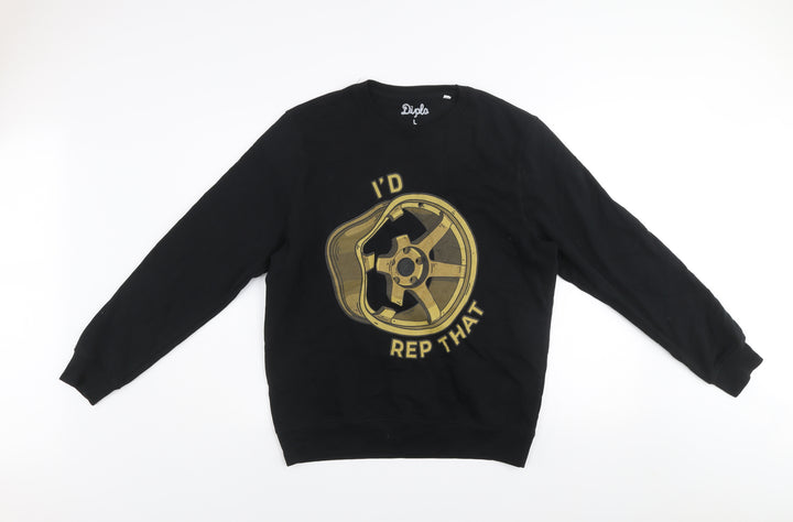 Diplo Men's Black Graphic Crew Neck Pullover Sweatshirt L