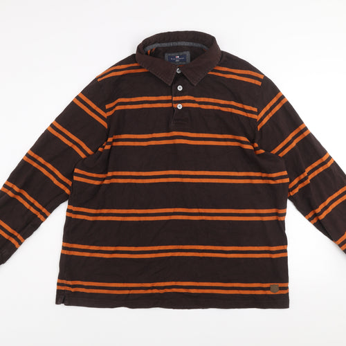 Marks and Spencer Men's Brown Orange Striped Long Sleeve Button-Up Shirt XL