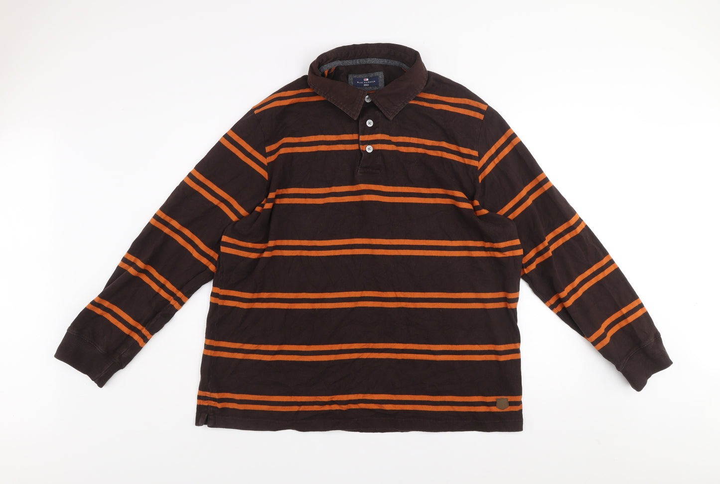 Marks and Spencer Men's Brown Orange Striped Long Sleeve Button-Up Shirt XL