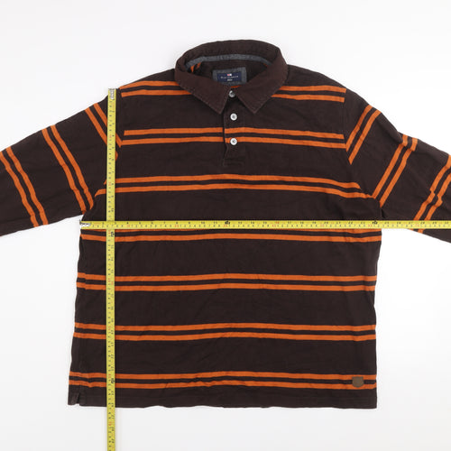 Marks and Spencer Men's Brown Orange Striped Long Sleeve Button-Up Shirt XL