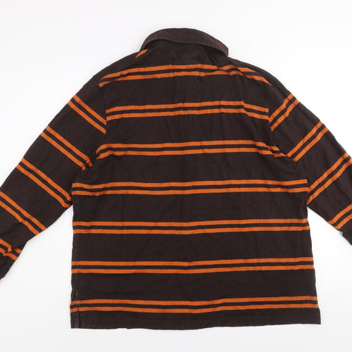 Marks and Spencer Men's Brown Orange Striped Long Sleeve Button-Up Shirt XL