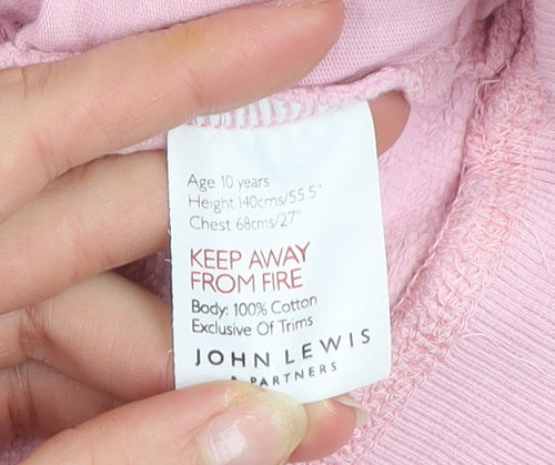 John Lewis Girls Pink Cotton Pullover Hoodie Age 10 Years