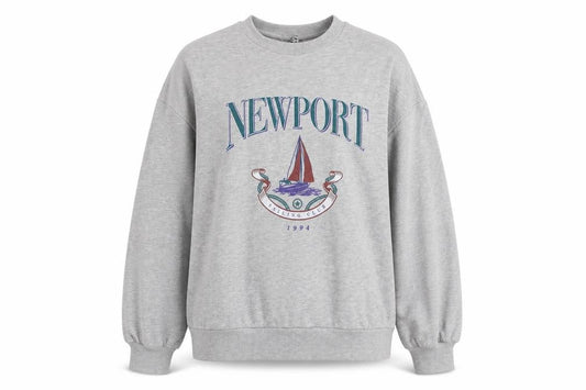 Front view of ASOS Design Women's Grey Newport Graphic Pullover Sweatshirt UK 8 Tall