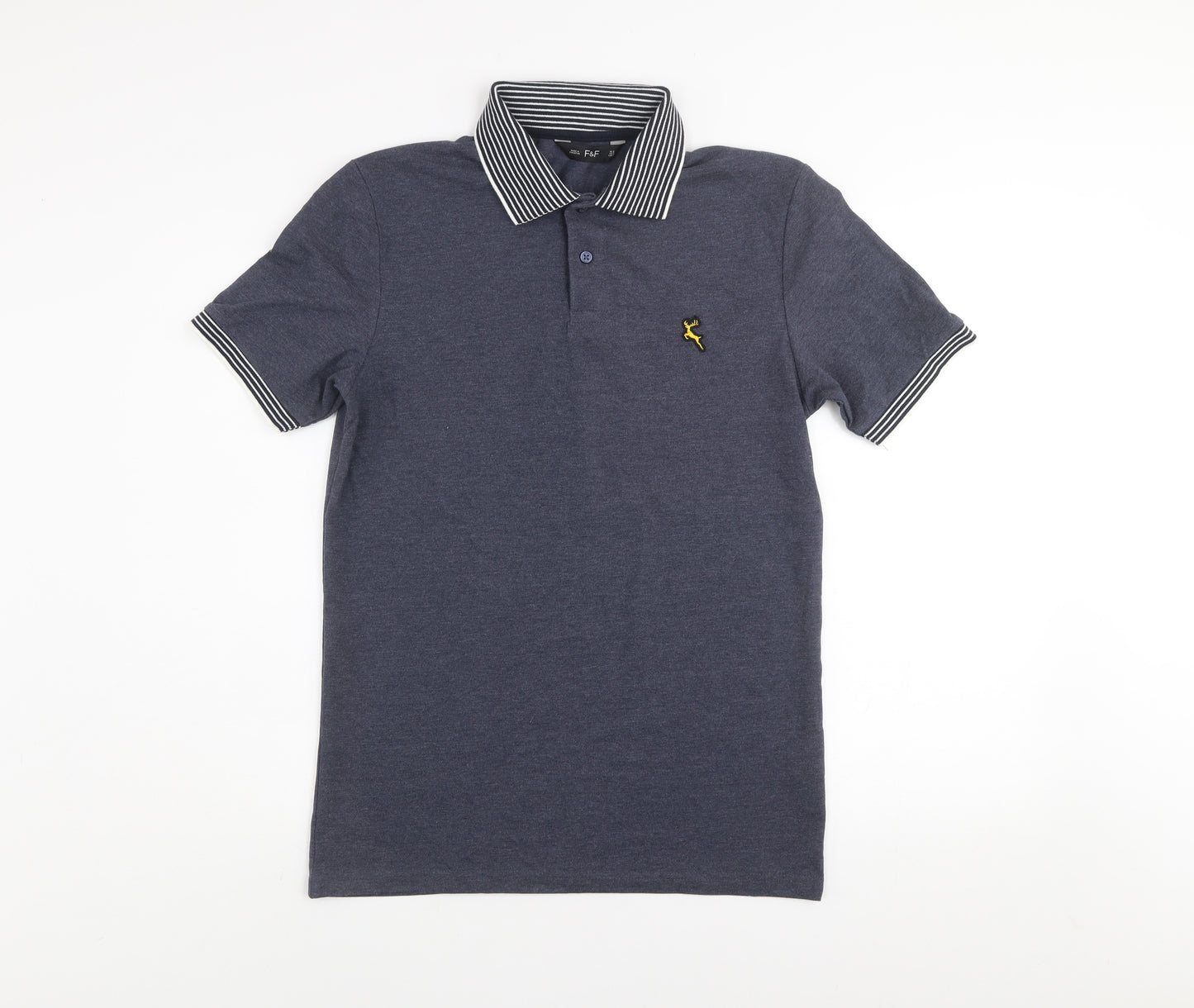 F&F Men's Blue Short Sleeve Polo Shirt Size S Cotton Blend