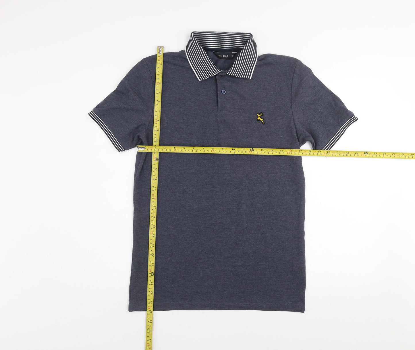 F&F Men's Blue Short Sleeve Polo Shirt Size S Cotton Blend