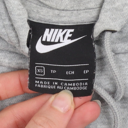 Nike Women Grey Pullover Hoodie XS Cotton Blend Casual Sweatshirt