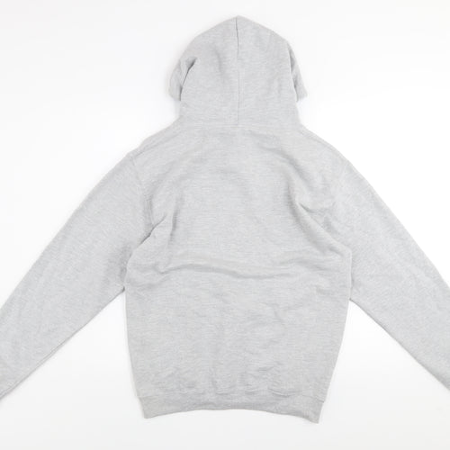 Just Hoods Mens Grey Pullover Hoodie M Blue Lined Hood Logo Print