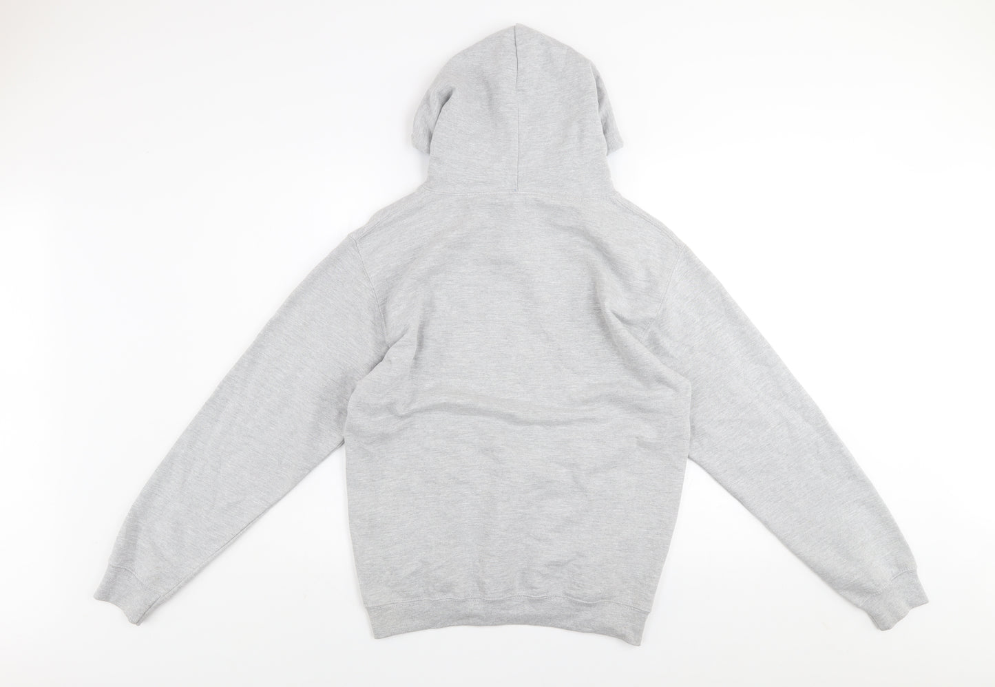 Just Hoods Mens Grey Pullover Hoodie M Blue Lined Hood Logo Print