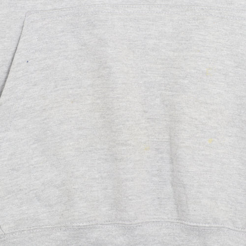 Just Hoods Mens Grey Pullover Hoodie M Blue Lined Hood Logo Print