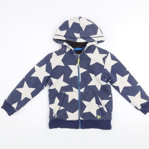 Mini Boden Girls Blue Star Print Hooded Zip Jacket 5-6 Years