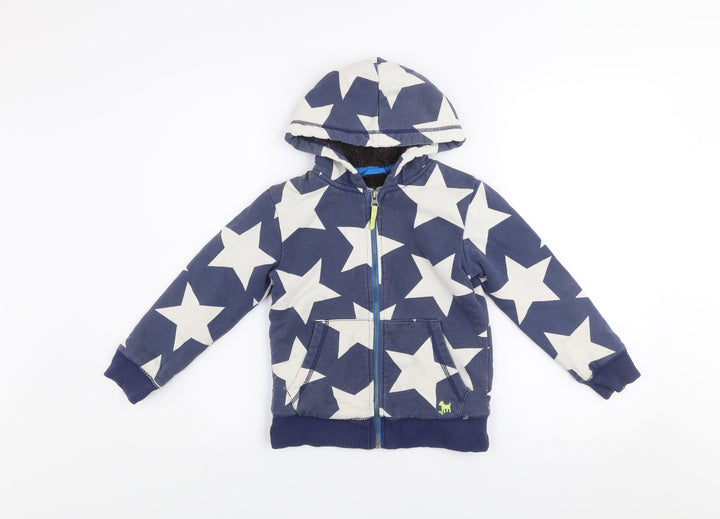 Mini Boden Girls Blue Star Print Hooded Zip Jacket 5-6 Years