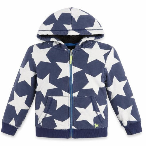 Mini Boden Girls Blue Star Print Hooded Zip Jacket 5-6 Years