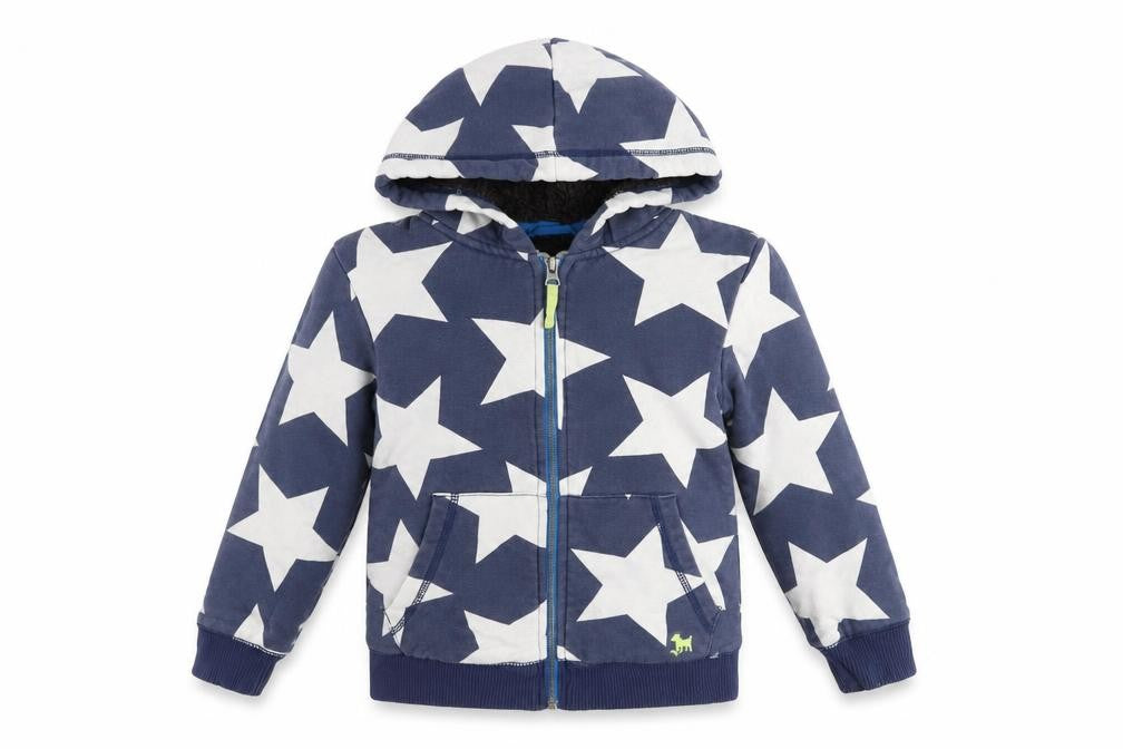 Mini Boden Girls Blue Star Print Hooded Zip Jacket 5-6 Years