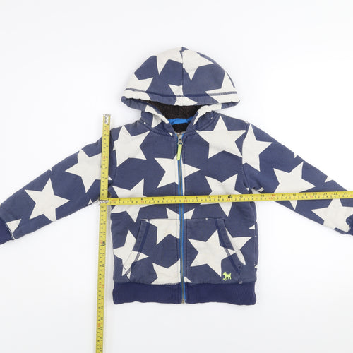 Mini Boden Girls Blue Star Print Hooded Zip Jacket 5-6 Years