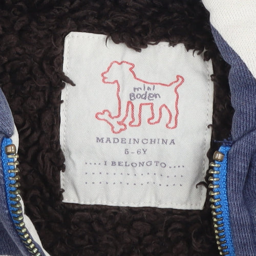 Mini Boden Girls Blue Star Print Hooded Zip Jacket 5-6 Years