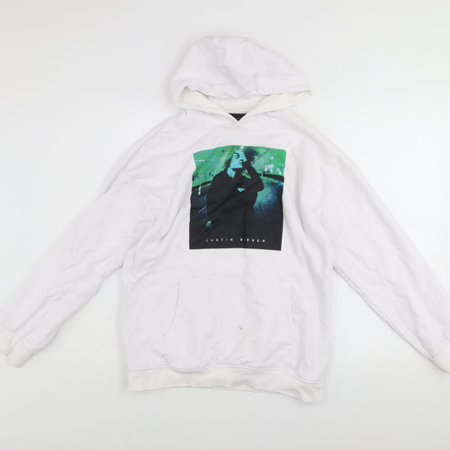 Justin Bieber Girls White Pullover Hoodie 13-14 Years Graphic Print
