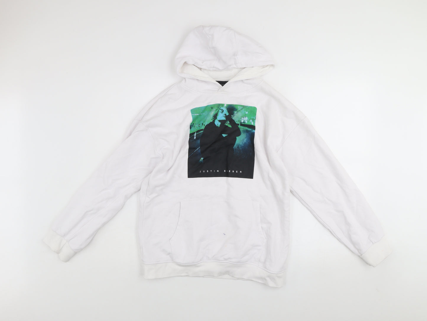 Justin Bieber Girls White Pullover Hoodie 13-14 Years Graphic Print