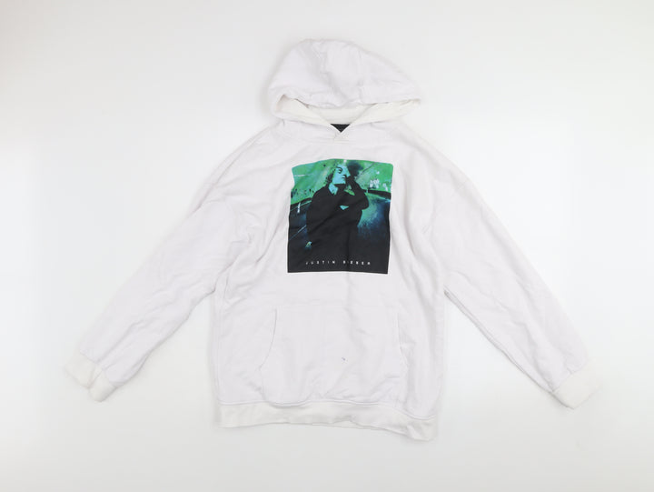 Justin Bieber Girls White Pullover Hoodie 13-14 Years Graphic Print
