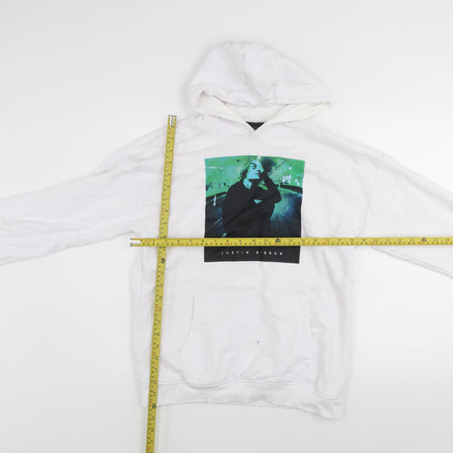 Justin Bieber Girls White Pullover Hoodie 13-14 Years Graphic Print