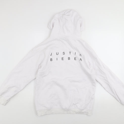 Justin Bieber Girls White Pullover Hoodie 13-14 Years Graphic Print
