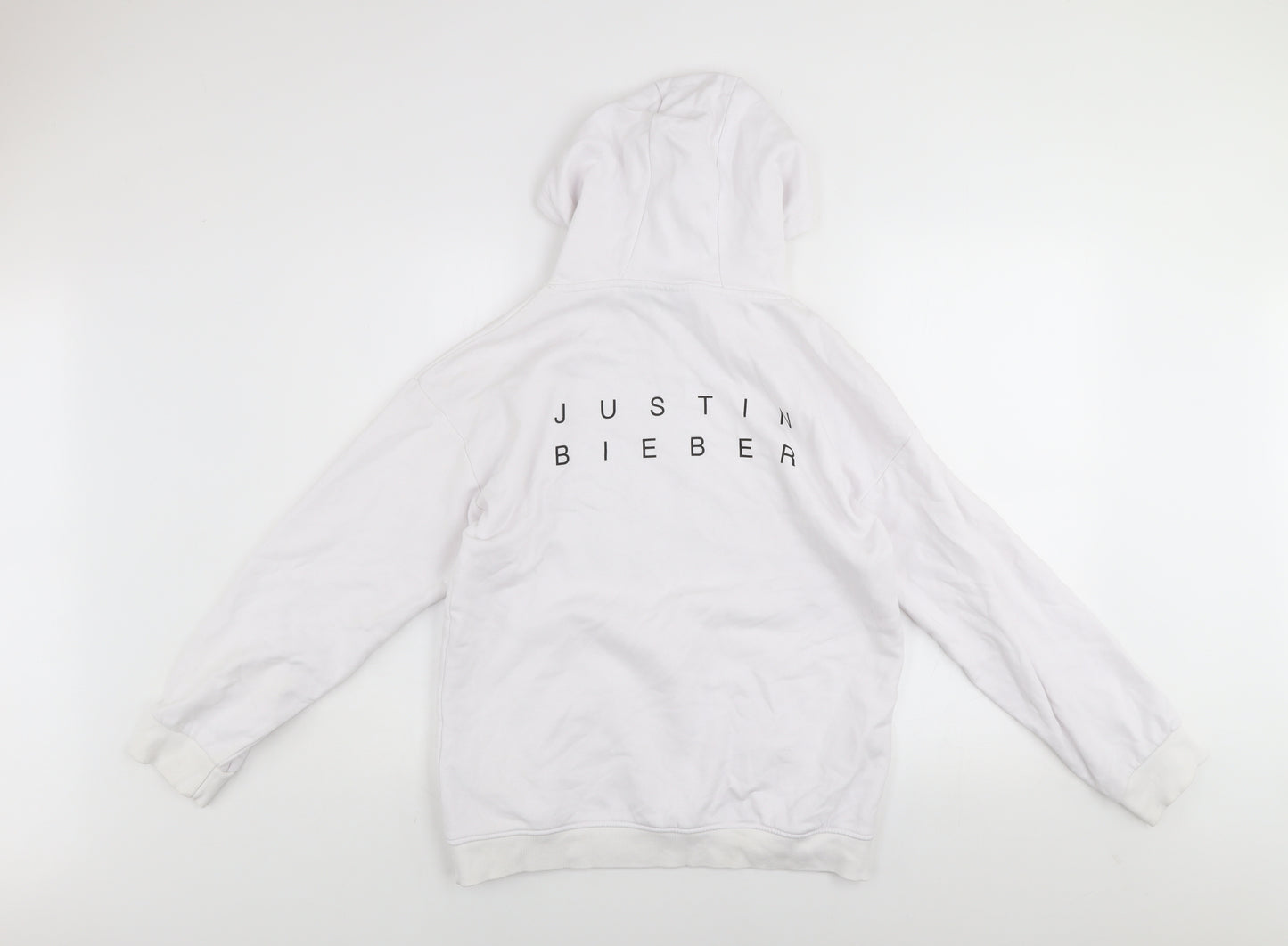Justin Bieber Girls White Pullover Hoodie 13-14 Years Graphic Print