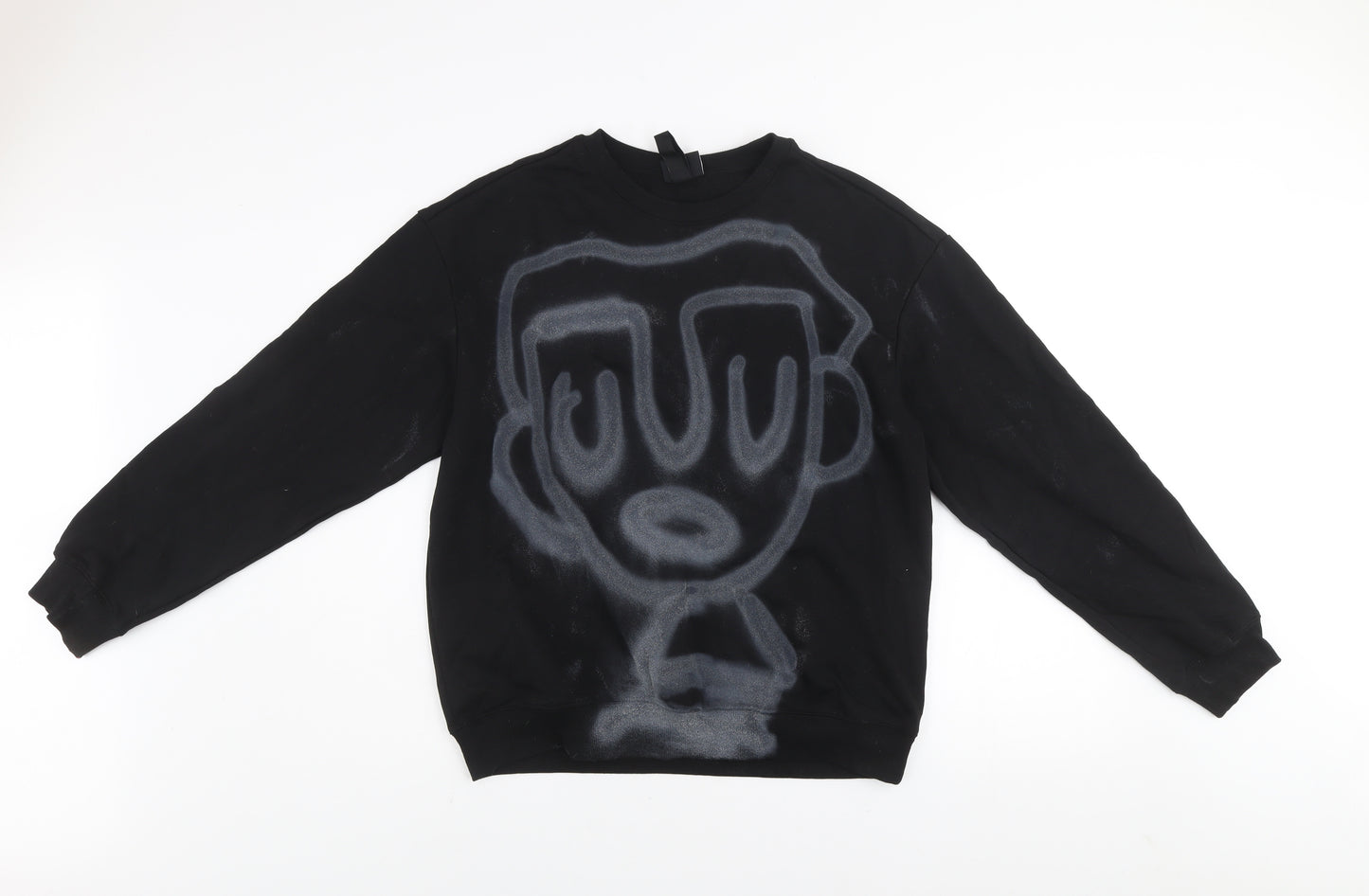 H&M Men Black Artistic Graphic Pullover Sweatshirt Size M