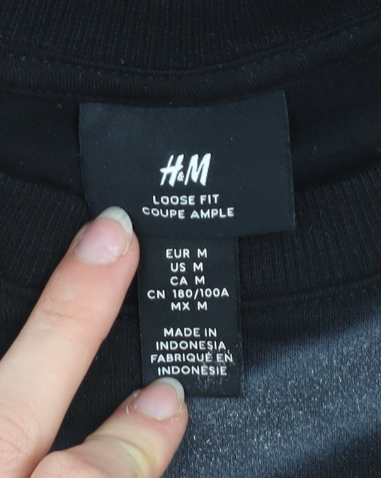 H&M Men Black Artistic Graphic Pullover Sweatshirt Size M