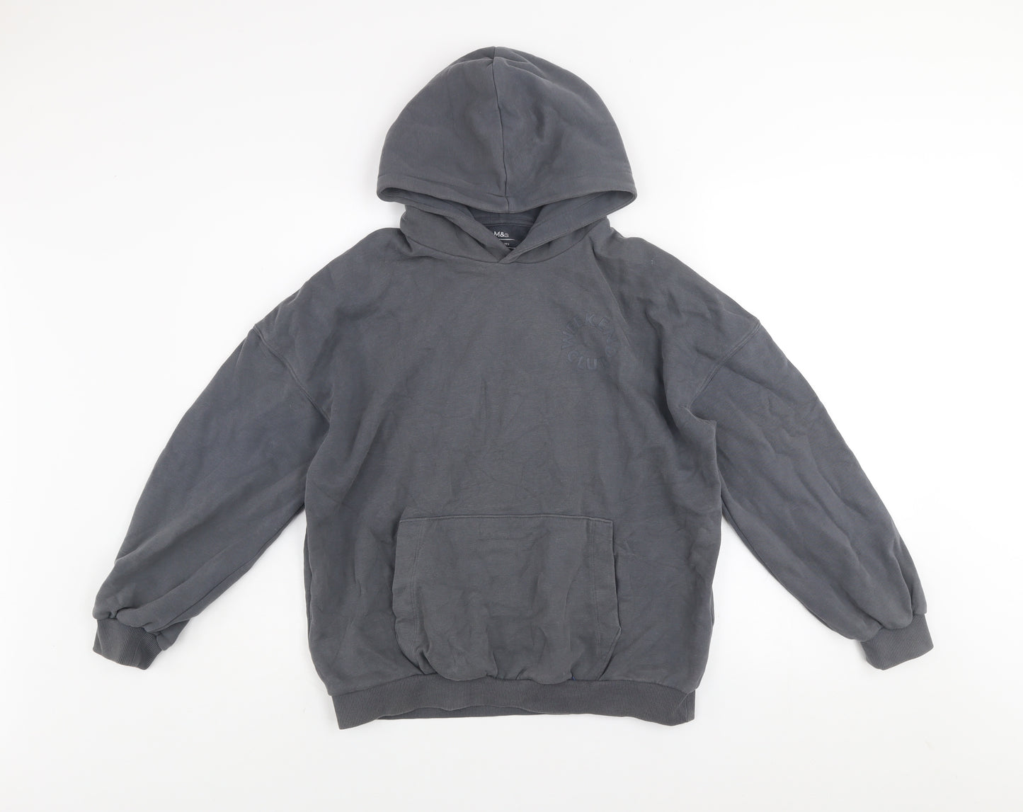 Marks and Spencer Girls Grey Pullover Hoodie 13-14 Years Cotton Blend