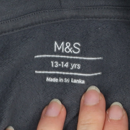 Marks and Spencer Girls Grey Pullover Hoodie 13-14 Years Cotton Blend